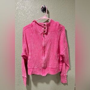 Zenana Outfitters Bright Pink Waffle Zip Up